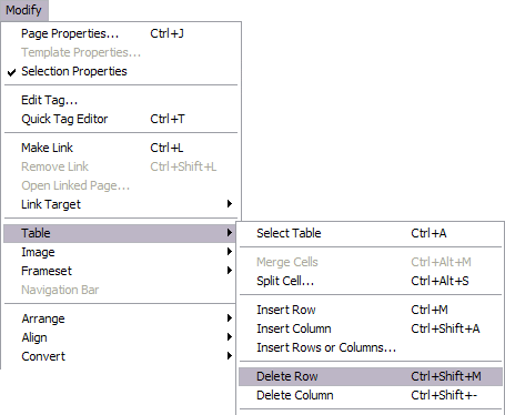 delete row or column