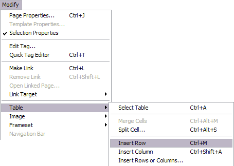 insert row or column menu