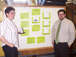Dr. Rakowitz visits posters of Aaron Baker and Christopher Chimiera