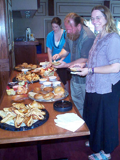 Margaret Curran, Dr  Kraig Steffen and Dr. Linda Henkel sample the breakfast buffet.