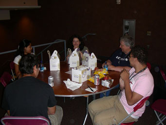 Students and faculty enjoy lunch.